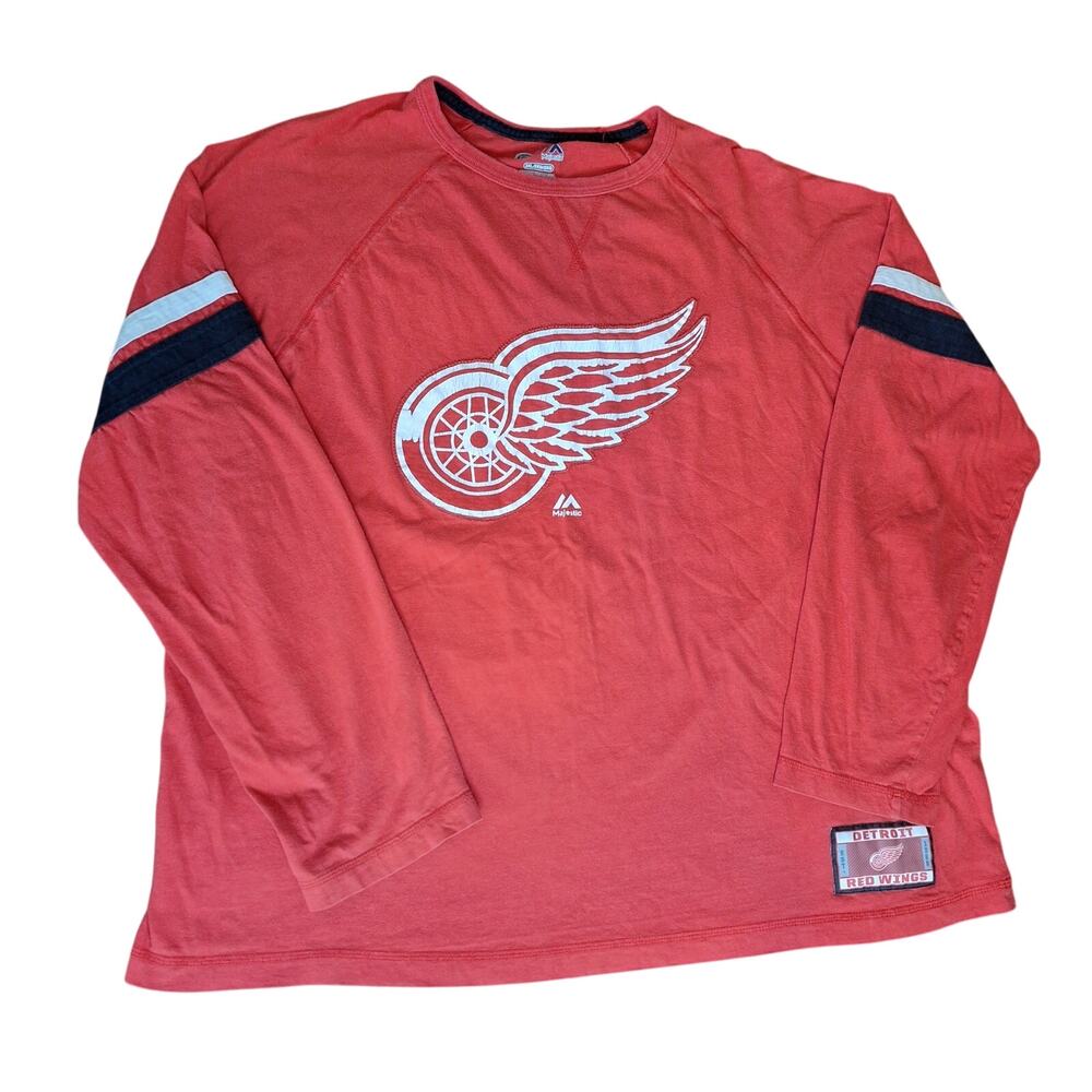 Detroit Red Wings Shirt Mens 2XL Red Majestic Long Sleeve Hockey NHL Raglan
